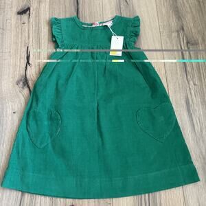 NEW Mini Boden 4-5Y Corduroy Sleeveless Fit & Flare Heart Pocket Dress Green